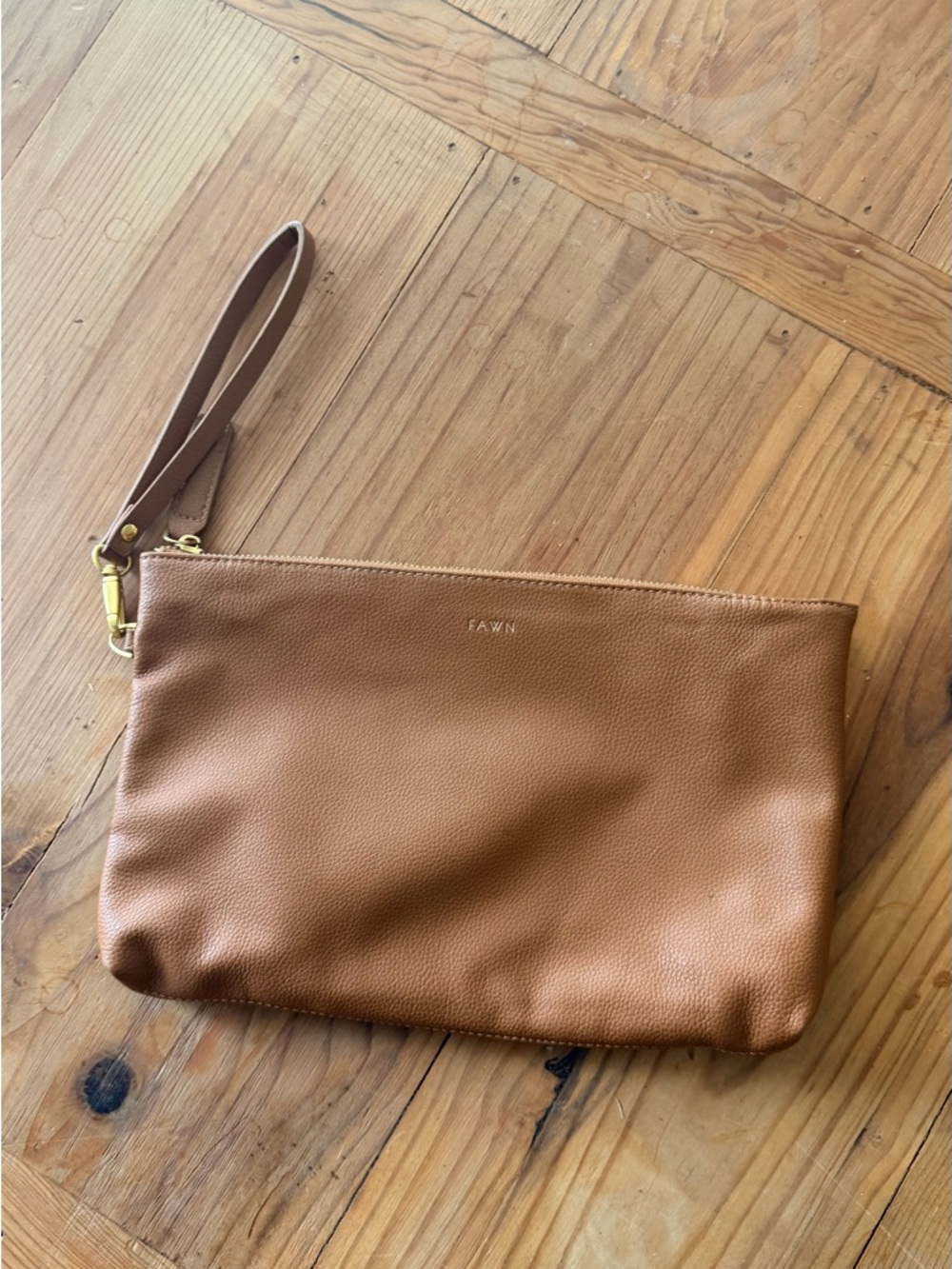 FAWN Leather Wristlet Clutch in Caramel Brown